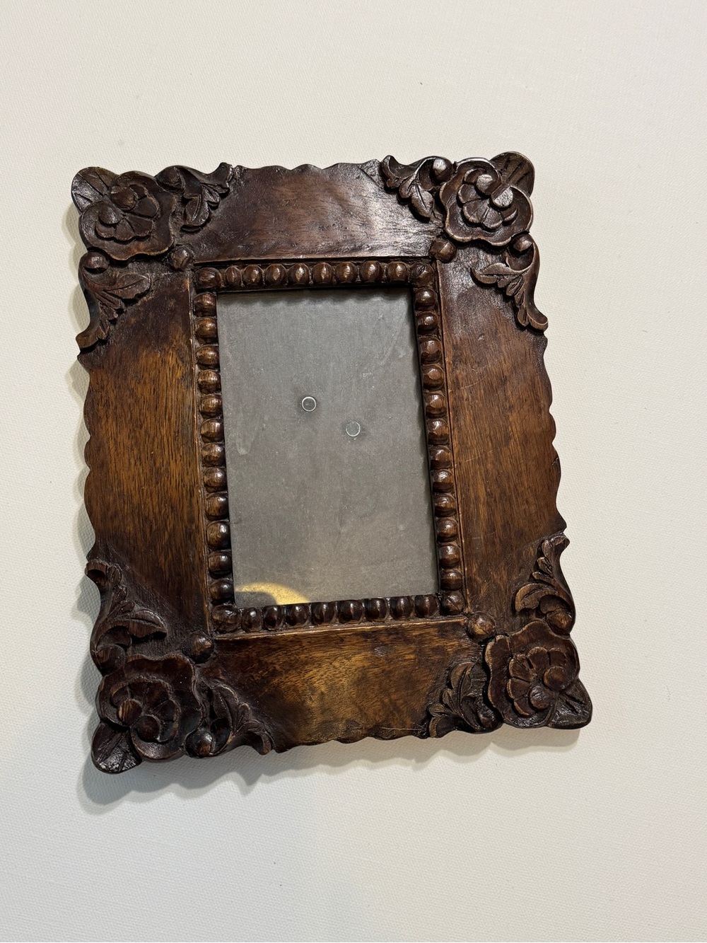 Rare Vintage Carved Wood Floral Picture Frame in Dark Brown 10" X 8"